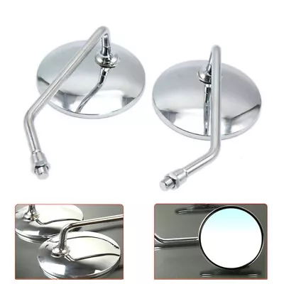 A Pair Universal Round Long Stem Motorcycle Mirrors 8mm Chrome Left + Right US • $16.79