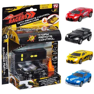 RC Pocket Racers Micro Car With Light 4 Way Remote Control Black Red Blue Yellow • £18.95