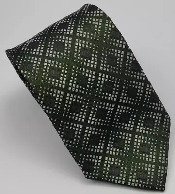 Van Heusen Polyester Tie Green Gray Silver Plaid Men Necktie Skinny 58 X 2.75 • $9.74