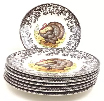 Spode Thanksgiving Turkey Salad Plate 7 3/4 In SET Of 8 • $199
