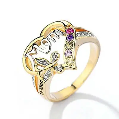 Fashion Cubic Zircon  Mom  Ring Gold Plated Love Heart Rings Mother's Day Gift • $2.55