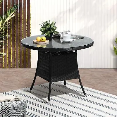 $189.90 • Buy Livsip Outdoor Dining Table 90CM Round Rattan Glass Table Patio Furniture Black