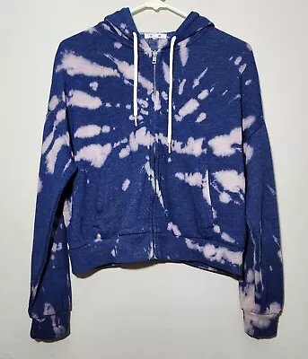 Women's Navy And Violet Tie Dye Acid Wash Medium Hoodie Zip-Up Sweatshirt Garage • £11.31