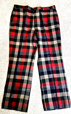 Vtg Golf Pants Jos.a Bank Pure Wool Red Green Checkered 36/29 • $33