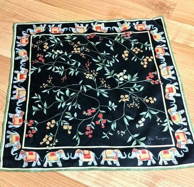 $22.95 • Buy Jim Thompson Scarf  Raj India Elephants Foulard Silk 14.5  Hand Hemmed No Flaw