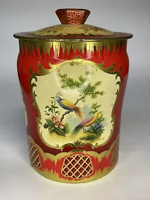 Vintage George W. Horner Tin Birds Red Gold Tea Canister Made In England 6.75” • $12.74