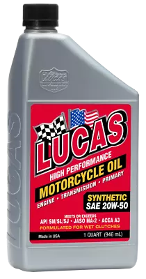 LUCAS 20W-50 Full-Synthetic Engine Transmission Primary Gear Clutch Oil 1QT • $24.56