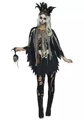 Halloween Poncho Skeleton Day Of The Dead Fancy Dress Accessory Ladies • £5.99