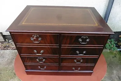 Antique Georgian Style Mahogany Leather Top 4 Drawer Filing Cabinet Plus Key. • £325