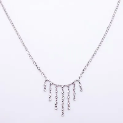 Macy's Clear Crystal Silvertone Waterfall Necklace 16  + 2  Extender • $24.50