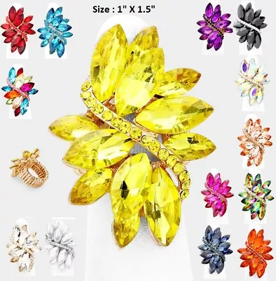 Oversized Flower Leaf Marquise Cocktail Ring Crystal Rhinestone Stretch One Size • $12.99