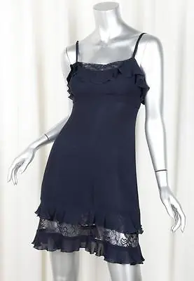 CHANEL Vintage 95 Womens Navy Cotton Lace Ruffle Sleeveless Slip Dress XS • $495