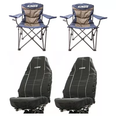 2x Adventure Kings Throne Camping Hiking Chair + Heavy Duty Car Seat Covers Pair • $164.85