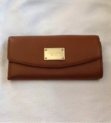 Michael Michael Kors Jet Set Travel Leather Slim Flap Wallet Luggage *brown Nwt • $75.99