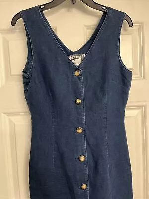 Vintage Beverly Hills Clothing Size 5 6 Linen Dress Medium Jean Denim Button • $27.50