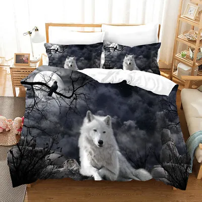 Gothic White Wolf Bedding Set Queen Doona Quilt Cover Wildlife Pillowcase • $56.01