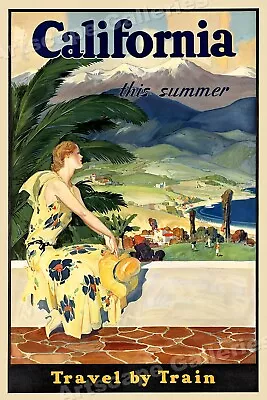 1930s California Summer  Travel By Train  Vintage Style Travel Poster - 20x30 • $18.95