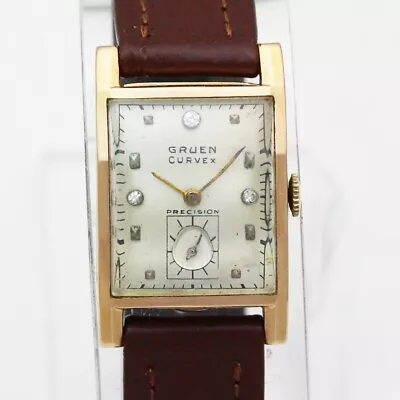 Gruen Curvex Precision Cal 440 Diamond Dial 14K Rose Gold Wristwatch 1940's • $700