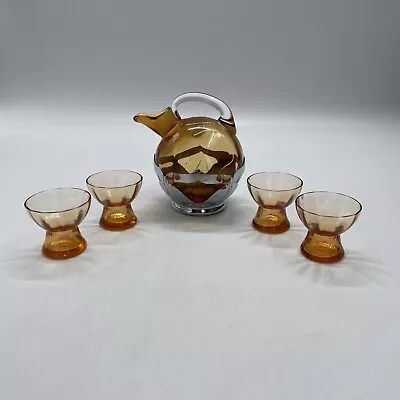 Farber Bros KROME KRAFT Small Amber Glass TILTED PITCHER Carafe DECANTER Set • $31.49