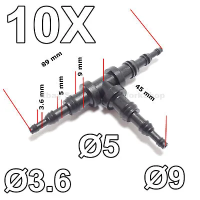 $10.09 • Buy 10X 3,6 Mm, 5mm, 9mm T-Piece Reduce Hose Tube Pipe Connectors Air Water Fittings