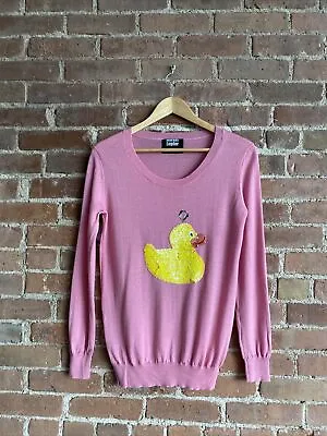 Markus Lupfer Women's Hook-a-Duck Sweater Sz XS Pink 100% Merino Wool • $182.29