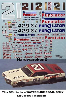 Nascar Decal #21 Purolator 1971-73 Mercury Cyclone David Pearson Aj Foyt Allison • $18.70