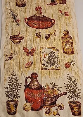 Vtg MCM Linen Kitchen Tea Time Towel Mushroom Butterfly Herbs FREE SHIP • $20.70