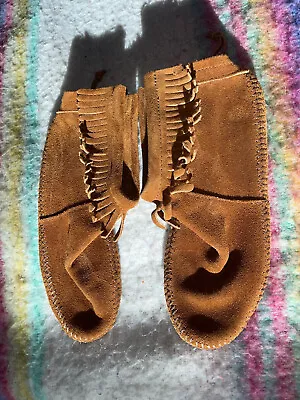 MiNNETONKA Women's 182 Brown Suede Softsole Back Zipper Moccasins UK SiZE 6 • £69.95