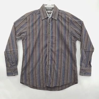 Zagiri Shirt Mens Medium Brown Striped 100% Cotton Flip Cuffs Classic Button-Up • $18.76