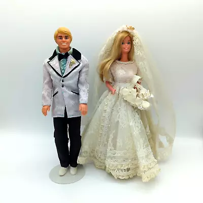 1977 Barbie And Ken Superstar Dolls Beautiful Bride Groom Wedding Mattel • $129.99