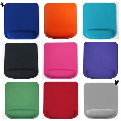 Square Premium Anti Slip Mouse Mat With Wrist Support For Laptop Pc Many Colours • £3.99
