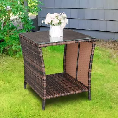 Wicker Patio Side Table Outdoor Square Coffee Table Wicker Rattan End Tables New • $39.99