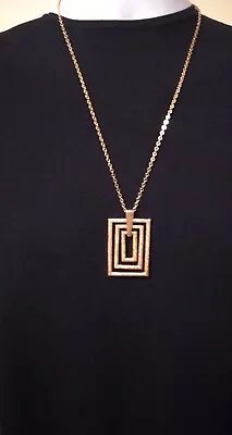 Vintage Sarah Coventry Pendant Necklace Textured Gold Tone Geometric Rectangles  • $11.69