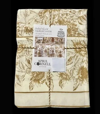 $34.75 • Buy April Cornell Sunflowers Soleil Gold Holiday Floral Tablecloth 70  Round NEW