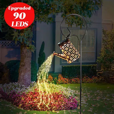 Upgraded 90LED Solar Watering Can Shower Light Garden Ornaments Hollow Art Lamp • £13.75