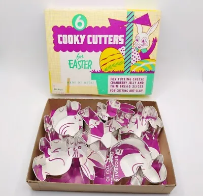 Vintage Easter Cookie Cutters By Cooky Cutters Made Of Metal Set 6 Original Box • $17.99