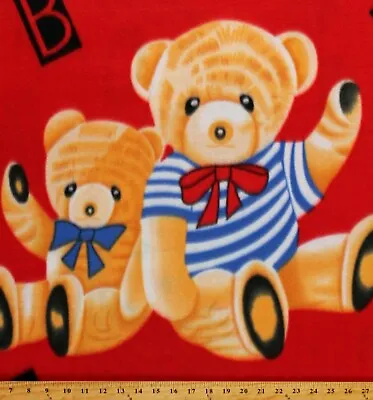 $7.97 • Buy Fleece Teddy Bears Teddies Stuffed Animals Kids Red Fabric Print By Yard A327.16