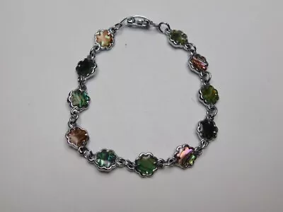 J198-vintage Bracelet~silver Tone/abalone Shell Inserts~7.5  Long • $7