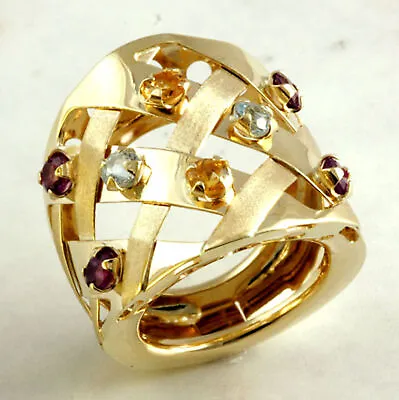 7 Gm 14K Yellow Gold Lady Multi Color Gemstone Anniversary Band Ring SZ 5.75 • $552.01