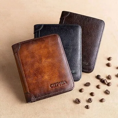 $23.99 • Buy Genuine Leather RFID Protection Wallets Vintage Function ID Credit Card Holder