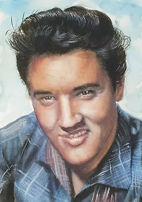 Original Watercolour Portrait Elvis 7ins X 5 Ins • £4.99