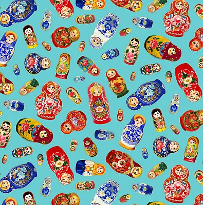 Matryoshka Dolls Russian Nesting Dolls On Turquoise Elizabeth Studio Fabric HY • $5.85