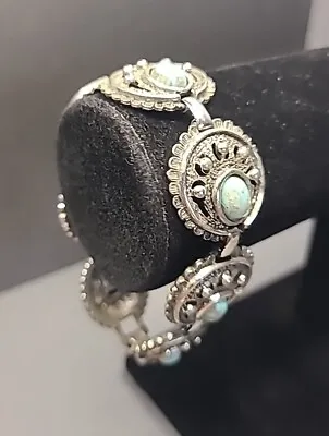 Southwestern Style Faux Turquoise Silver Tone Signed Sarah Coventry Bracelet • $15