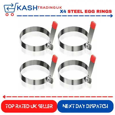 X4 NEW Steel Egg Rings Steel Non Stick Surface Easy To Clean Pancakes Eggs • £6.49