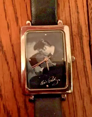 ELVIS PRESLEY SIGNATURE WATCH AVON BLACK LEATHER BAND 2003 New Battery • $9.99