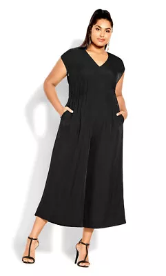 City Chic Ladies Aria Cropped Jumpsuit Size 14 XS Colour Black • $39.99