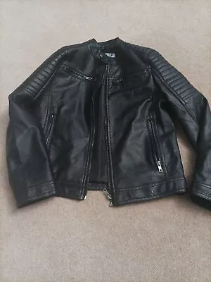 £0.99 • Buy Boys Leather Jacket 11 12 Years Black Faux Spring Summer Rock Child