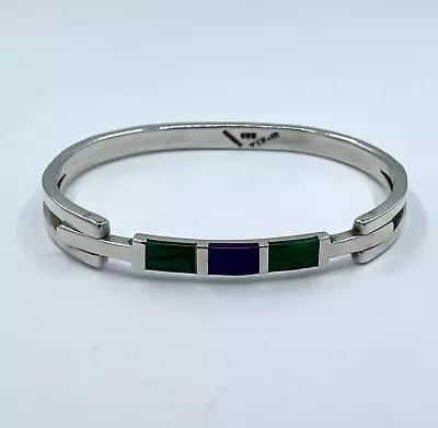 Vintage TCH-10 Mexico 925 Sterling Silver Inlaid Stone Hinged Bracelet26 G • $53.99