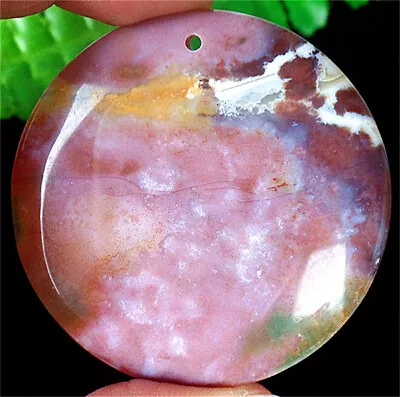 54x5mm Natural Brown Red Moss Agate Round Healing Pendant Bead BQ66211 • $12.99