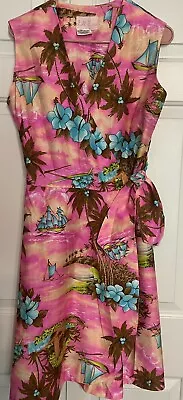 Vintage Loll Ease Hawaiian Print Pink Wrap Dress 60’s/70’s One Size Japan • $64.99